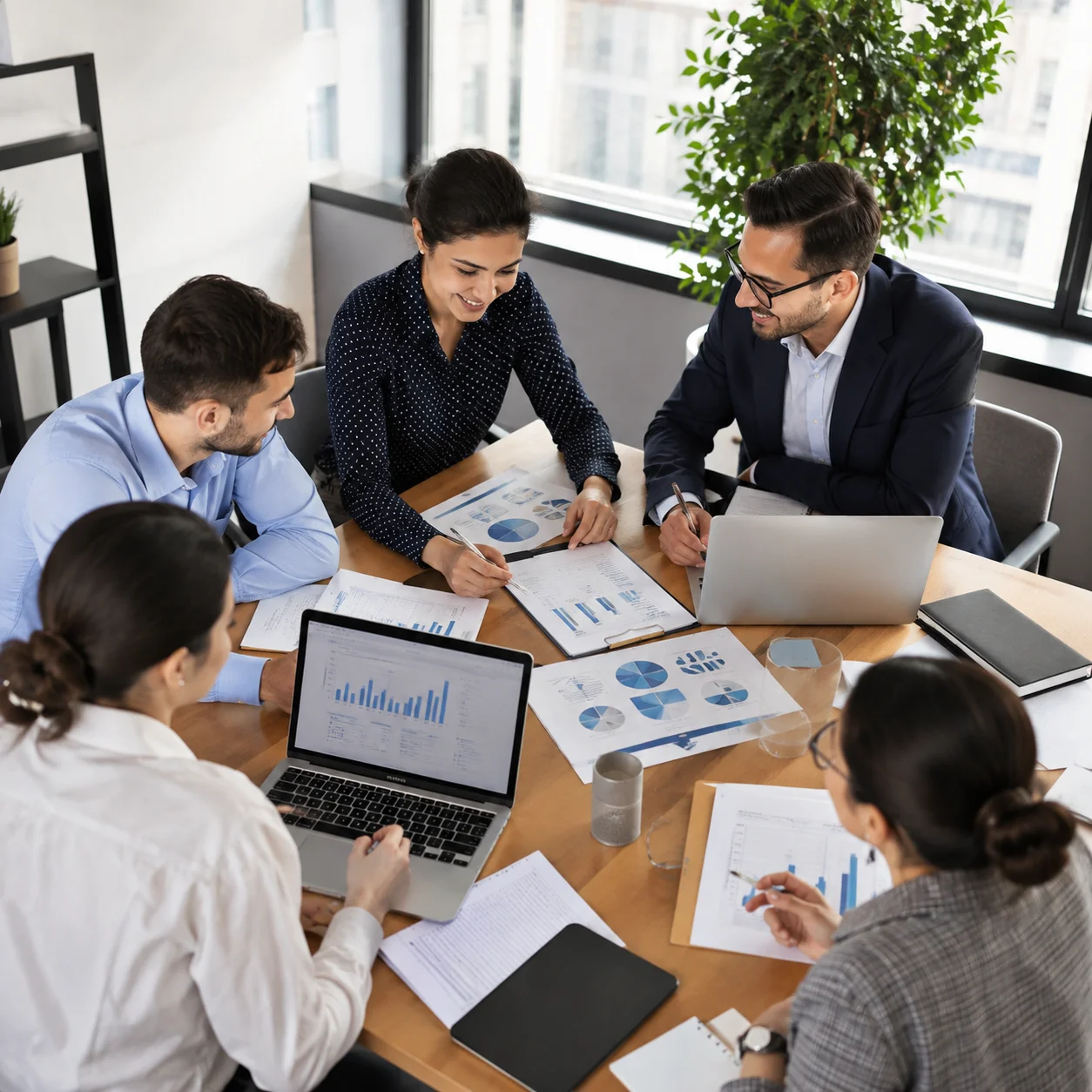 Team collaborating at a table